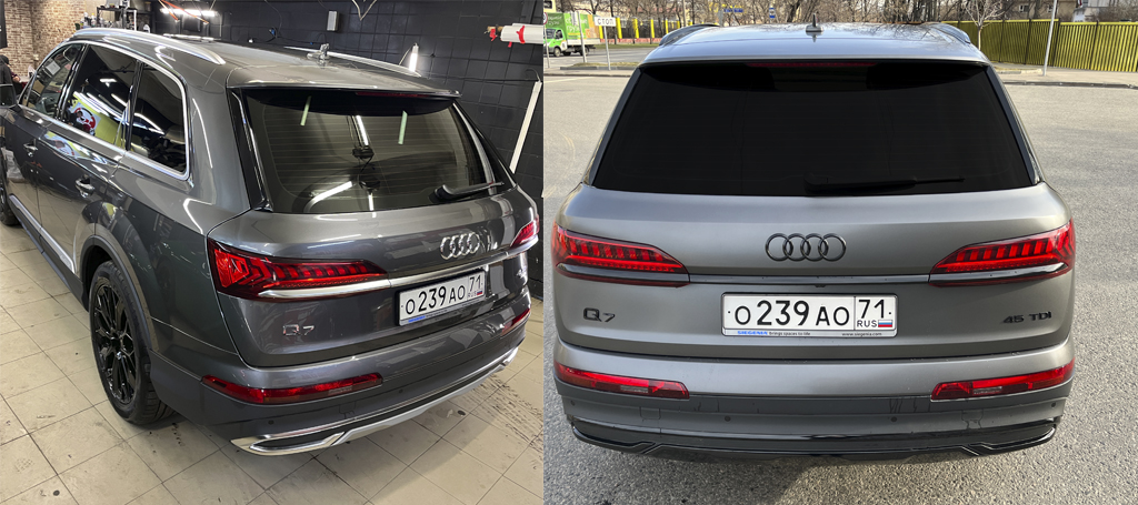 Оклейка заднего стекла черным полиуретаном Audi q7